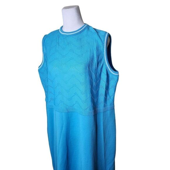 Vintage 70s 2 Piece Dress Jacket Set Womens 3XL Turquoise Blue Mod Polyester Vol - Picture 3 of 7